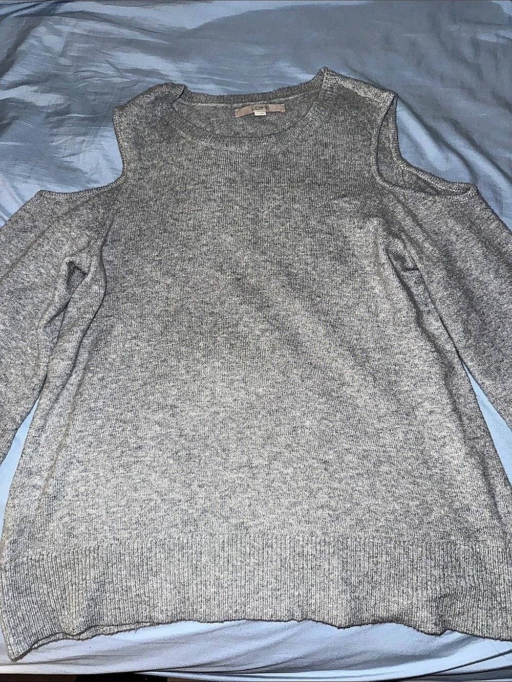 LOFT Gray Knit Cold Shoulder Crew Neck Sweater